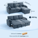HOMCOM Corner Sofa Bed, L Shaped Sofa with Storage Chaise, USB Ports, Blue