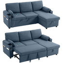HOMCOM Corner Sofa Bed, L Shaped Sofa with Storage Chaise, USB Ports, Blue