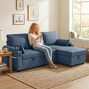 HOMCOM Corner Sofa Bed, L Shaped Sofa with Storage Chaise, USB Ports, Blue