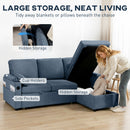 HOMCOM Corner Sofa Bed, L Shaped Sofa with Storage Chaise, USB Ports, Blue