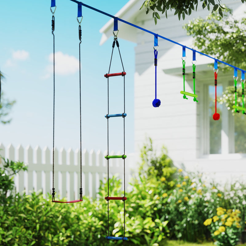 AIYAPLAY 10 Piece Zip Line Kit for Kids, for Outdoor Garden, Multicolour