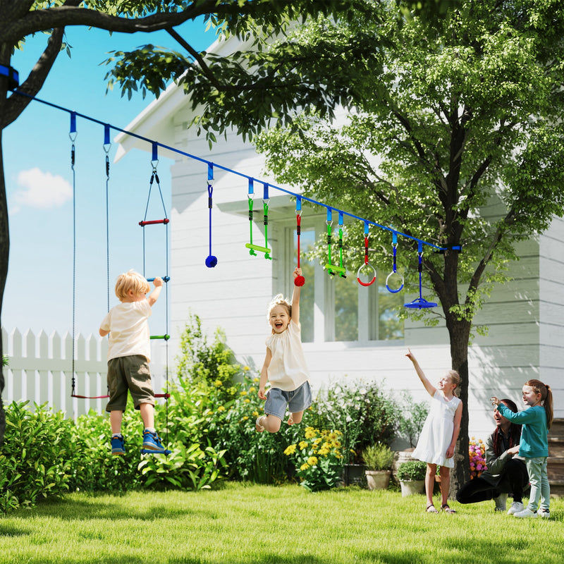 AIYAPLAY 10 Piece Zip Line Kit for Kids, for Outdoor Garden, Multicolour