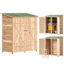 Outsunny Garden Storage Shed Tool Organizer W/ Table, 140x75x157cm, Natural