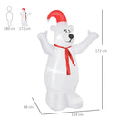HOMCOM Christmas Time 6ft Inflatable Bear Decoration W/LED Lights, Polyester-Multicolour