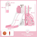 AIYAPLAY 5 In 1 Toddler Slide Set With Basketball Hoop For Age 1-3, Pink