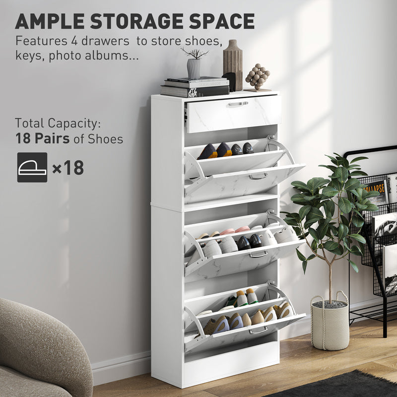 HOMCOM Shoe Cabinet w/ 4 Drawers Shoe Storage Organiser for 18 Pairs Black
