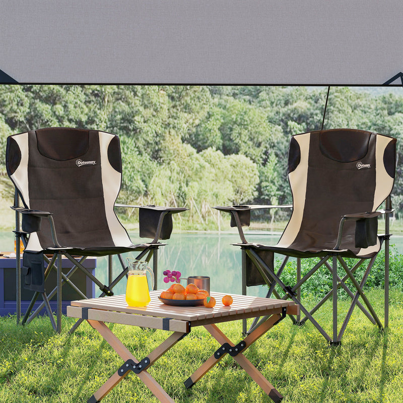 Outsunny Set Of 2 Padded Folding Picnic Chairs With Cooler Bag