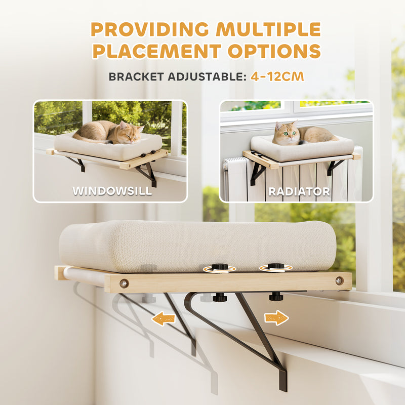 PawHut Cat Radiator Bed, Adjustable Hanging Cat Hammock with Cushion, Cream