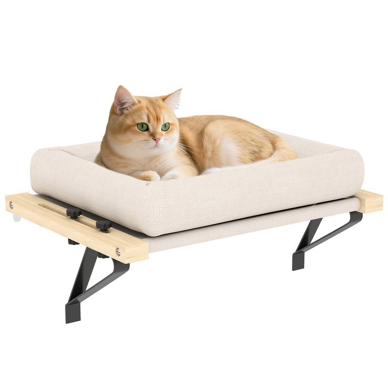 PawHut Cat Radiator Bed, Adjustable Hanging Cat Hammock with Cushion, Cream