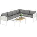 Outsunny 6 Seater Metal Garden Furniture Corner Sofa Set, White