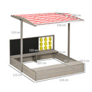 Outsunny Kids Wooden Sandpit, Sandbox W/ Canopy, Seats, For Gardens - Grey