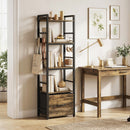 HOMCOM 4-Tier Bookshelf, Shelving Unit with Drawer, 8 Hooks, Rustic Brown
