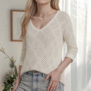 Solid Hollow Out Knitted Cover Up Top with Long Sleeves