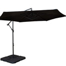 3m Cantilever Banana Garden Parasol in Black with Crank Handle and Parasol Base Weights Included