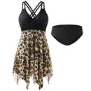 Wrap-Front V-Neck One-piece Leopard Print Swim Dress With Safety Swim Briefs