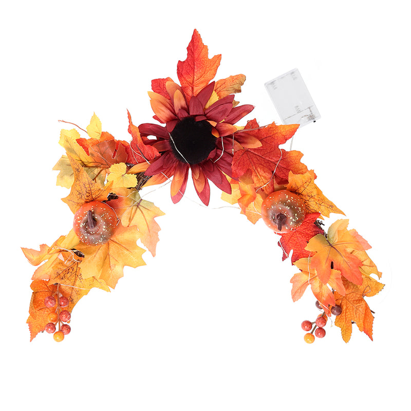 Lighted Sunflower Pumpkin Front Door Swag