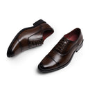 Low-Top Lace-Up Leather Dress Shoes With Pointed Toe - Brown