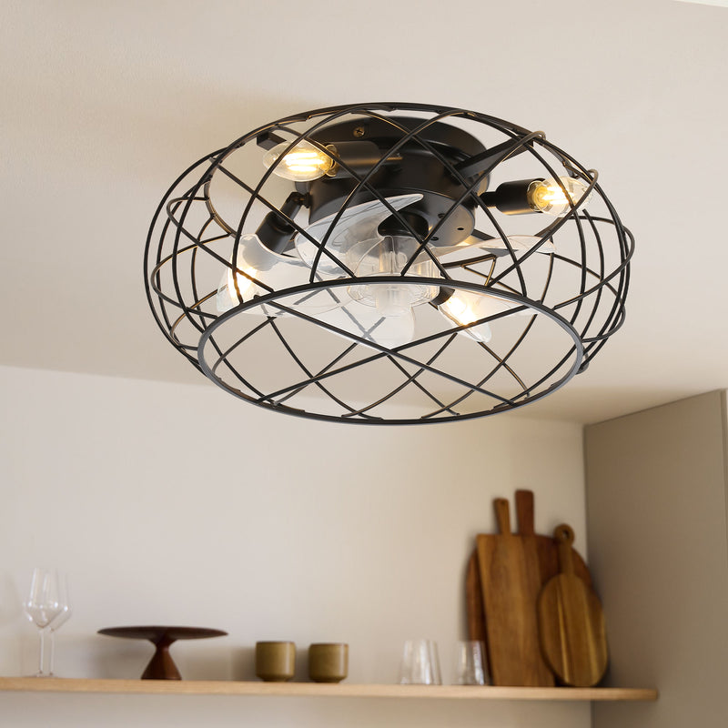 Cottonfy UK Black Cage Ceiling Fan Light