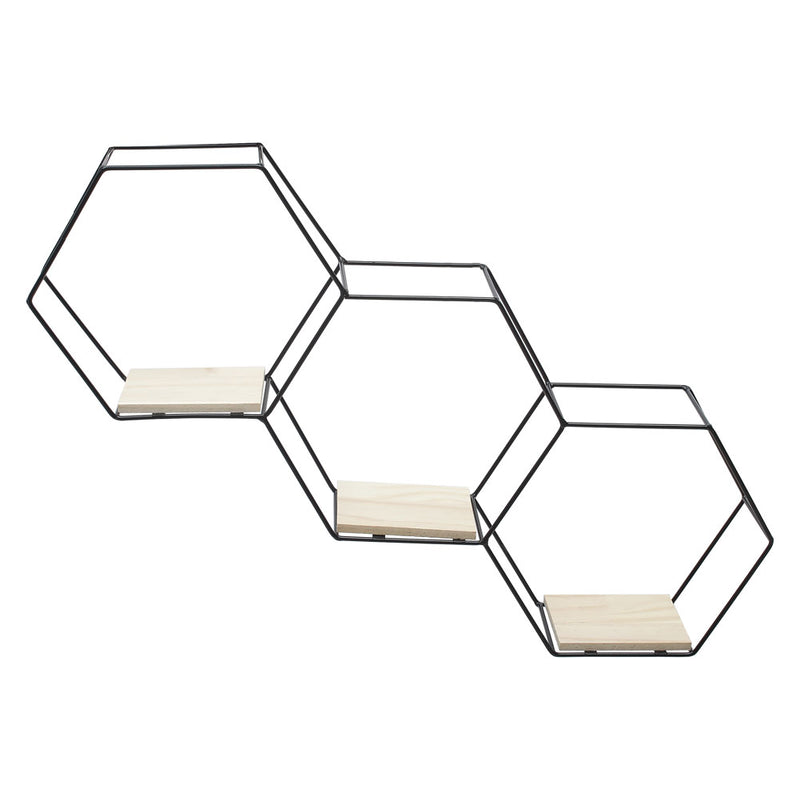 Livingandhome Modern Hexagon Wall Shelf with Iron Frame