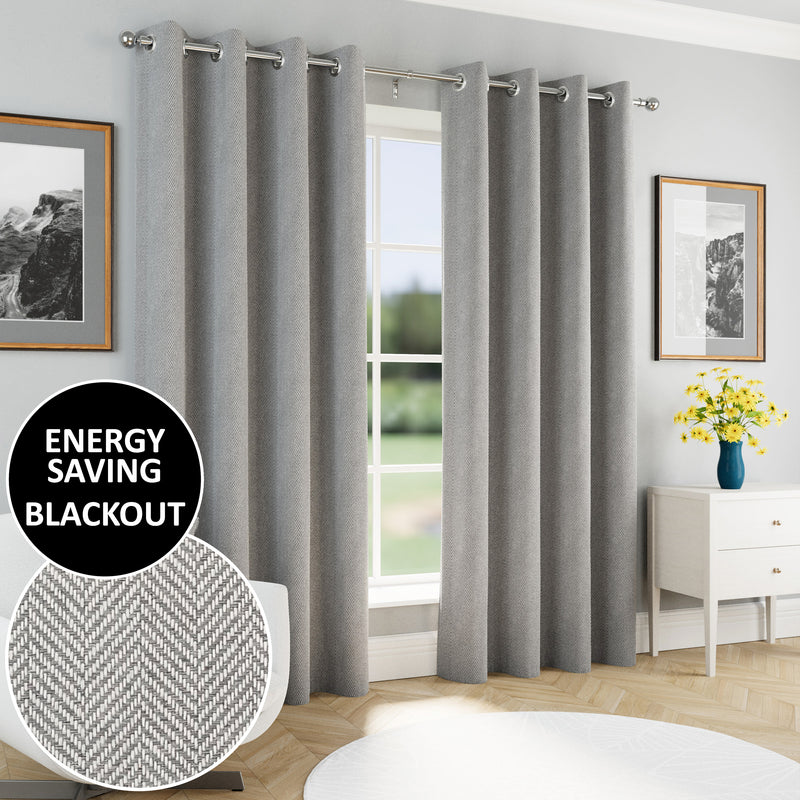 Enhanced Living Chester Grey Eyelet Thermal Noise Reducing Blackout Curtains - Pair
