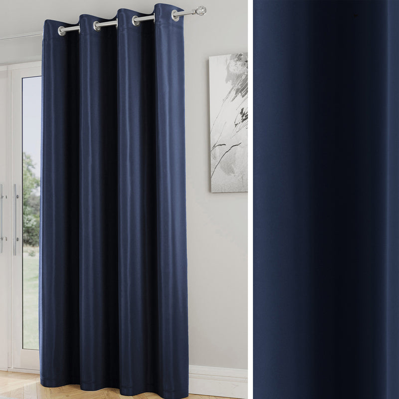 Enhanced Living Nightfall Plain Supersoft Navy Thermal Blockout Single Eyelet Door Curtain