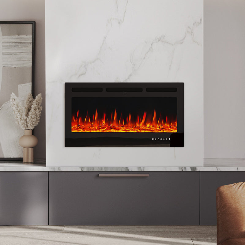Recessed/Wall Mounted Electric Fireplace Adjustable Flame with Remote