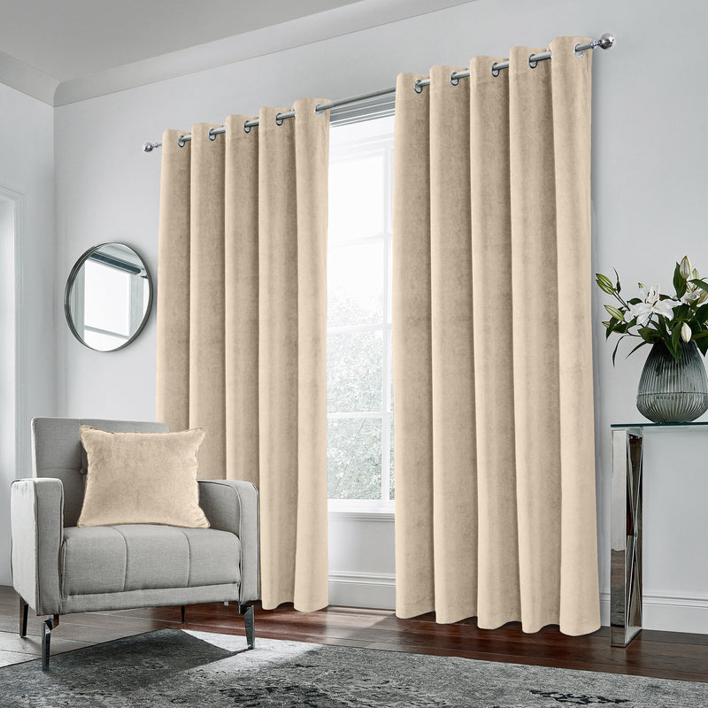 Luxury Enhanced Living Cream Velvet, Supersoft, 100% Blackout, Thermal Pair of Curtains with Eyelet Top