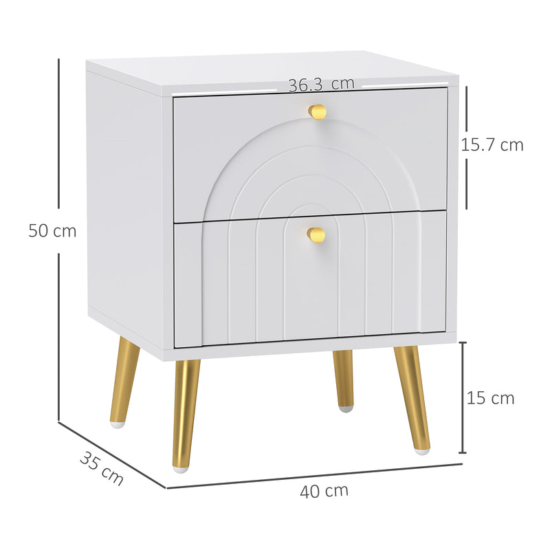 HOMCOM 2-Piece Bedside Tables Set with 2 Drawers for Bedroom, White