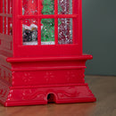 26cm Dual Powered Light up Red Telephone Box Christmas Water Spinner with Santa Scene