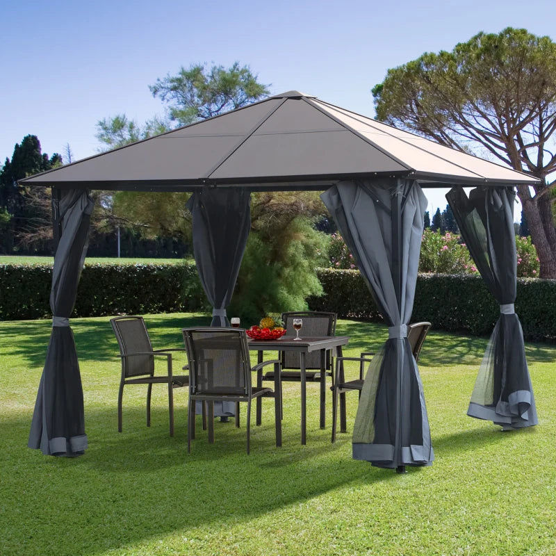 Outsunny Hardtop Gazebo with Aluminium Frame and Curtains 3 x 3m - Black