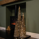 Set of 3 Gold Glitter Twist Christmas Cone Trees with 90 Warm White LEDs