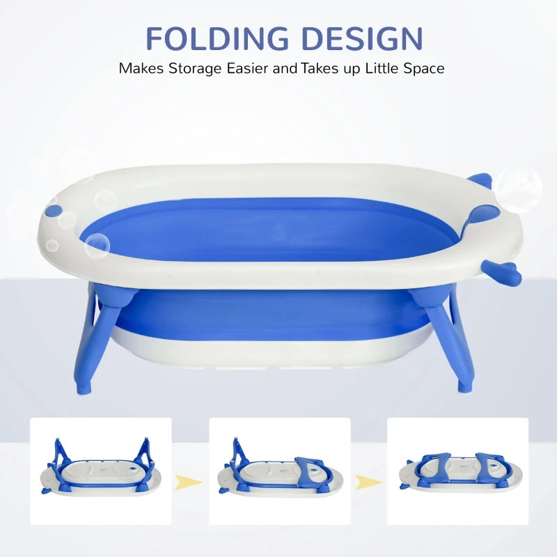 HOMCOM Baby Bath Tub Collapsible with Cushion - Blue
