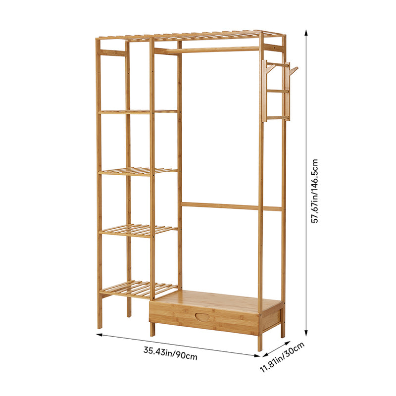 Lifeideas Wooden Clothes Rack with Hooks and Drawer