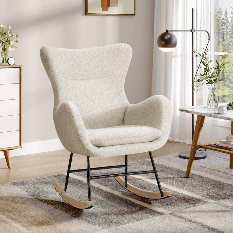 Livingandhome Comfy White Sherpa Rocking Chair with Armrests