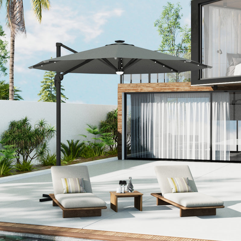 Garden Sanctuary Round Cantilever Parasol With Solar-Powered LED Lights