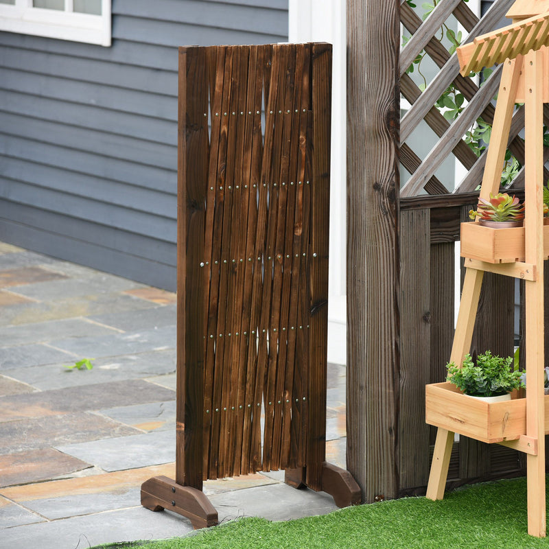 Outsunny Wooden Movable Fence Foldable Garden Screen Panel Dark Brown