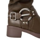 PU Leather Fashionable Western-Style Mid-Calf Boots