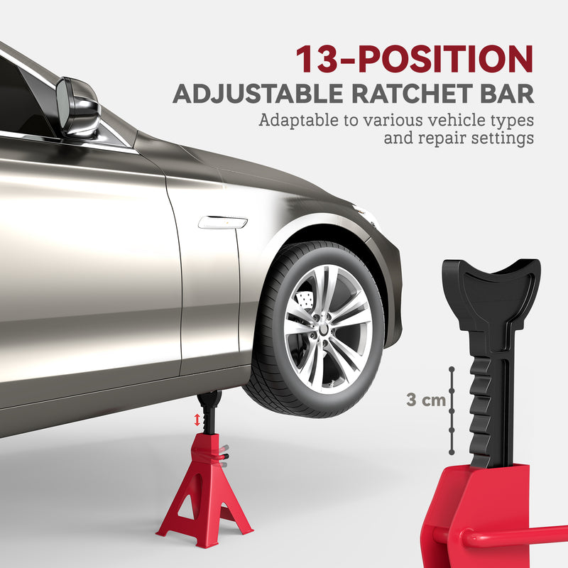 HOMCOM Axle Stands, Adjustable Car Jack Stands, Pack Of 2 - Red