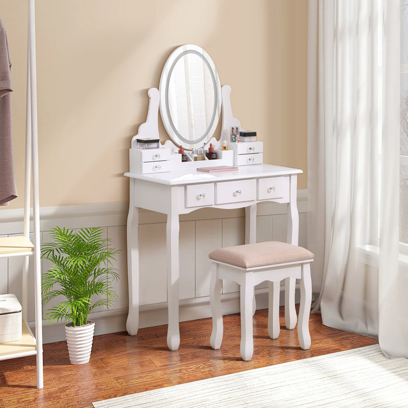 Livingandhome LED-Lighted Vanity Desk with Storage Drawers