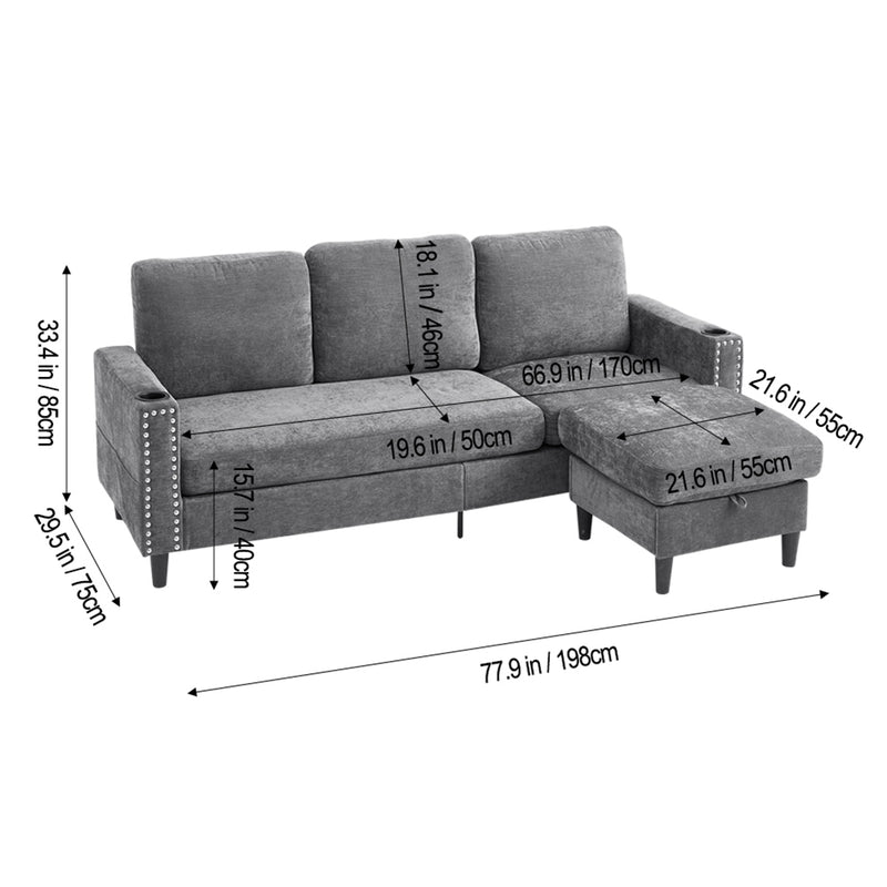 Livingandhome Modern Polyester Sofa with Footrest