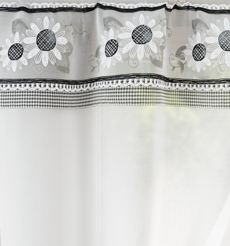 Tyrone Textiles Keswick Black Floral Embroidery Window Set With Matching Tie Backs