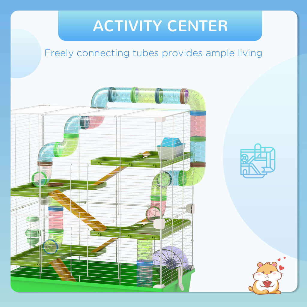 Hamster Ramp PawHut Hamster Cage W/ Water Bottle, Exercise Wheel, Tubes, Ramps - Gr