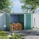 Garden Sanctuary Steel Outdoor Garden Storage Shed with Log Stacking Rack