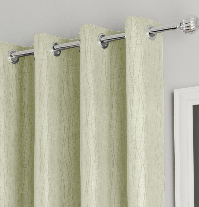 Enhanced Living Goodwood Green Thermal, Energy Saving, Dimout Eyelet Curtains with Wave Pattern - Pair