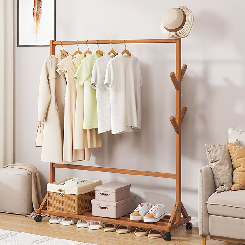Livingandhome Bamboo Garment Hat Rack with Wheels