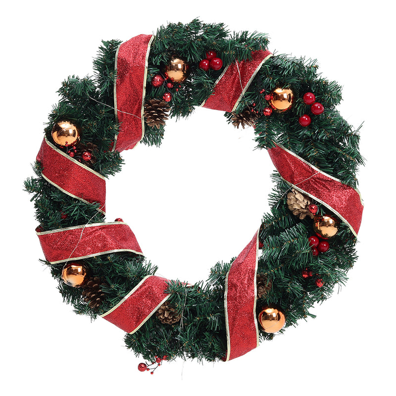 Livingandhome Red Ribbon Lighted Wreath Hanging Xmas Decor