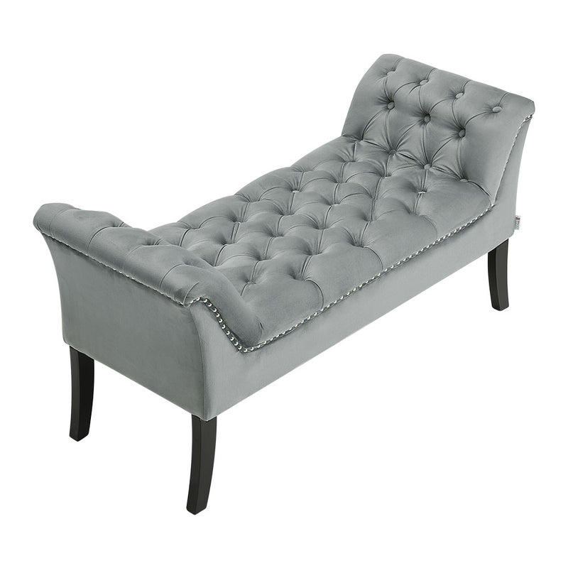 Livingandhome Grey Velvet Upholstered Bedroom Bench