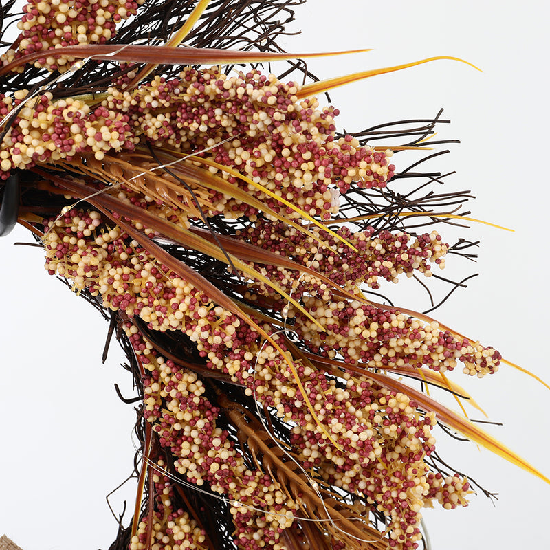 LED Golden Wheat Harvest Wreath