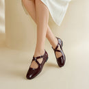 Casual Closed Toe Loafers Cross-Strap Mary Jane Shoes With Low Heel