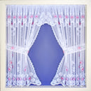 Primrose Lavender Floral Lace Window Set Spray Colour Rod Pocket Window Set with Attached Valance and 2 Matching Tie Backs